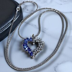 ***SOLD***White Gold Marquise Tanzanite Diamond HEART Pendant 20” Chain Necklace